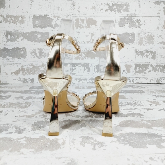 New Marc Fisher Karima Gold Leather Ankle Strap Heeled Sandals K1005 - Picture 4 of 11
